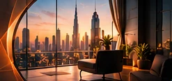 City skyline from a modern office